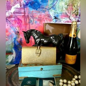 Ultra Rare GUCCI Vintage Gold Metal Enamel Minaudiere Evening Bag Cocktail Purse